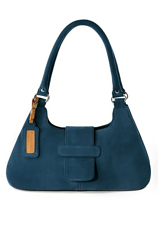 Dressy shoulder bag in peacock blue leather - Top view